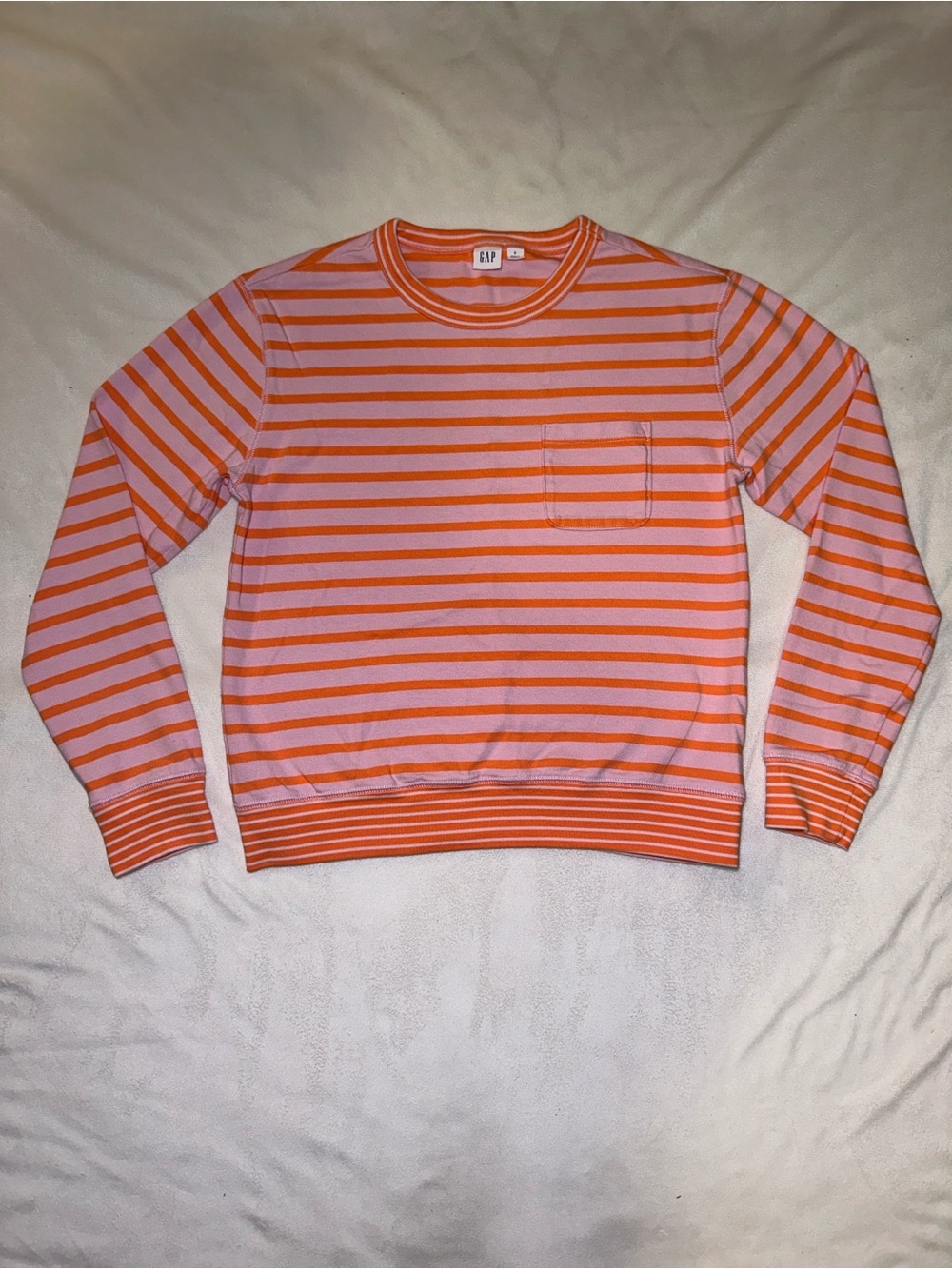 GAP Pink & Orange Striped Pocket Sweatshirt Pullover Size Small - Picture 7 of 12
